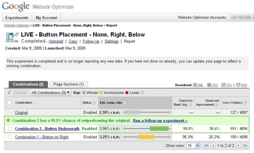 Google Website Optimizer Example Google Website Optimizer Example