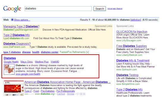 Google One Box Diabetes Google One Box Diabetes